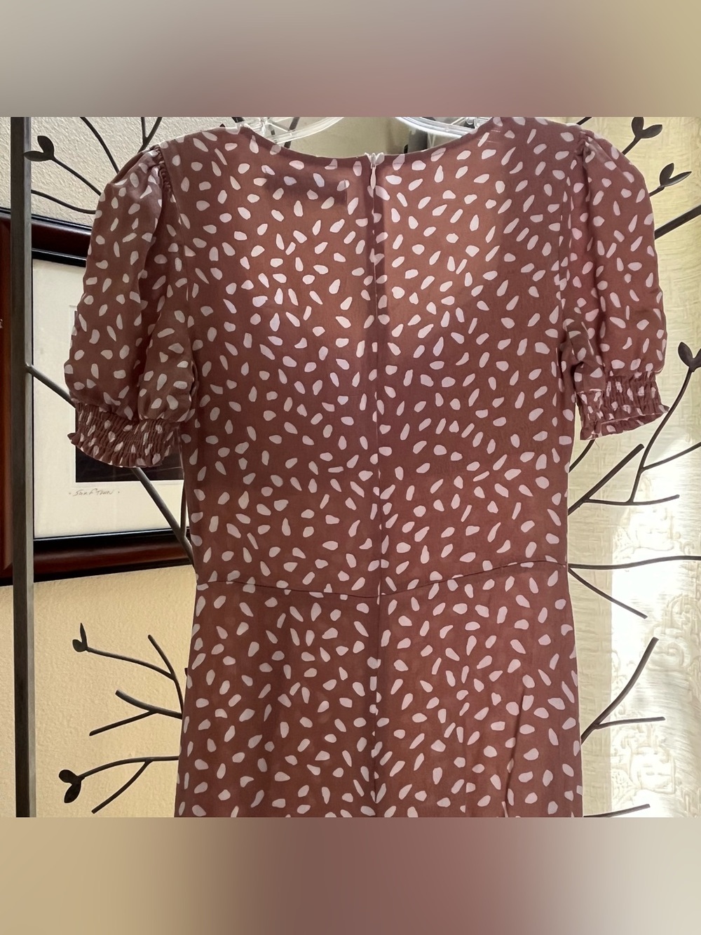 Franklin Print Puff Sleeve Midi Dress Mocha Size 2 - Picture 8 of 15